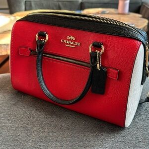 Coach Red Black White Handbag Crossbody Strap Gold Accents